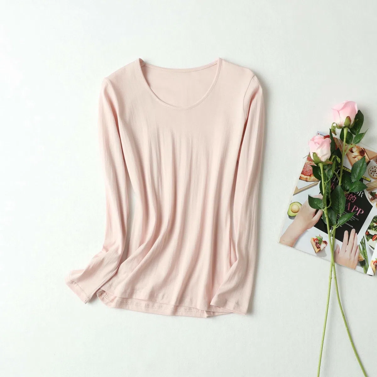 sous-vêtement Thermique Automne Et Hiver Slim Fit Coton De Soie Chaude Hauts Chauds Épais Rembourrés pour Les Femmes-Couleur Viande-XXL