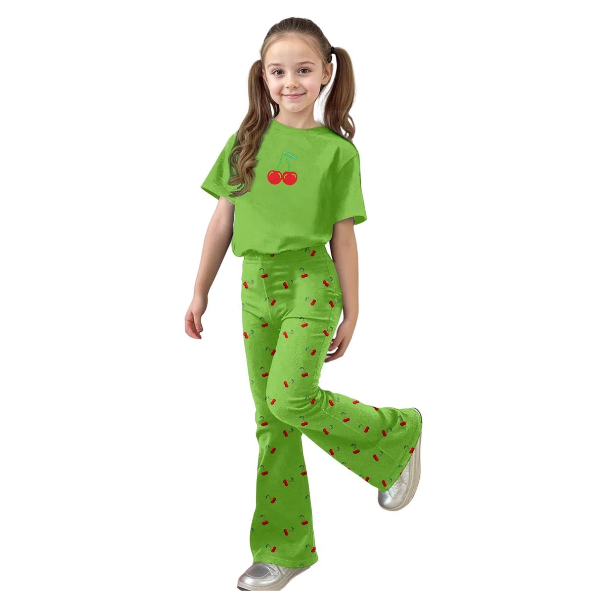 Ensemble Fille, Décontracté Pour Filles : Haut À Manches Courtes Avec Nœud Et Pantalon Long, Deux Pièces Confortables Pour Jouer, Confortable Toute La Saison