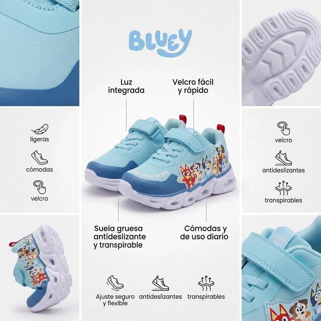 Baskets Bluey avec Lumières Semelle Légère EVA - Chaussures Bluey Confortables pour Garçon et Fille