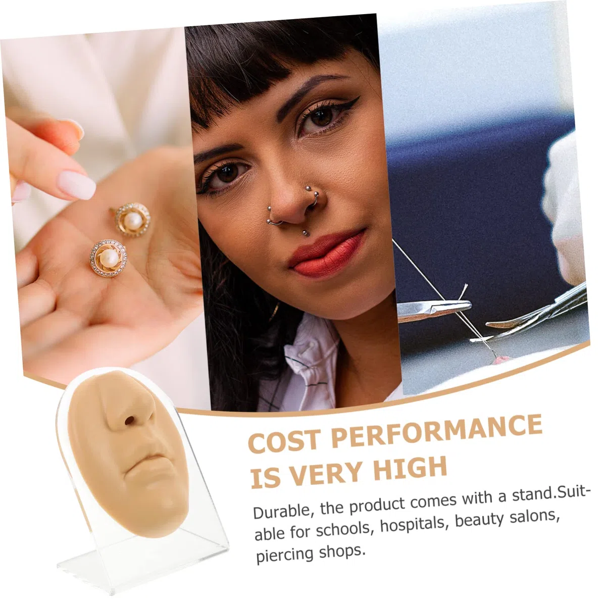 Angoily 3ensembles Modèle De Pratique De Piercing Tête Fausse Flexible Avec Support Pour Entraînement Et Affichage De Piercings Nasaux Et Buccaux Teinte Peau
