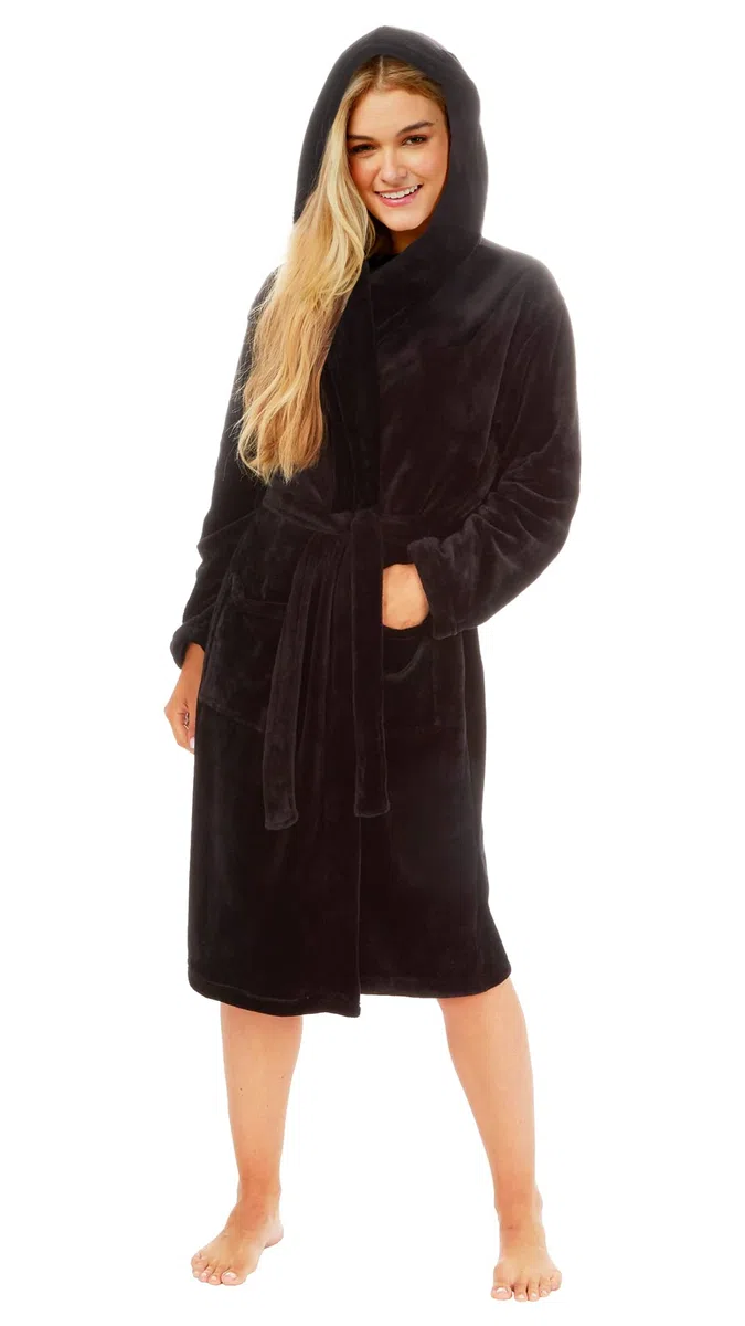 i-Smalls Robe de chambre à capuche en polaire super chaude avec slogan à paillettes Good Vibes Only
