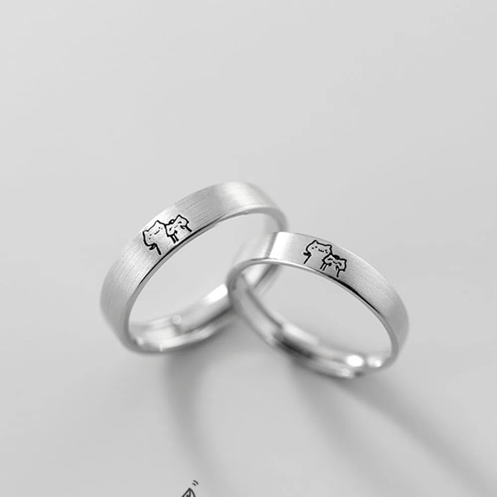 Bagues De Couple En Argent Sterling Avec Joli Chat Pour Elle Et Lui Réglables Pour Anniversaire Mariage Fiançailles Amour Sans Fin Ensemble De Bagues Assorties Bijoux Cadeaux Pour Femmes Et Hommes
