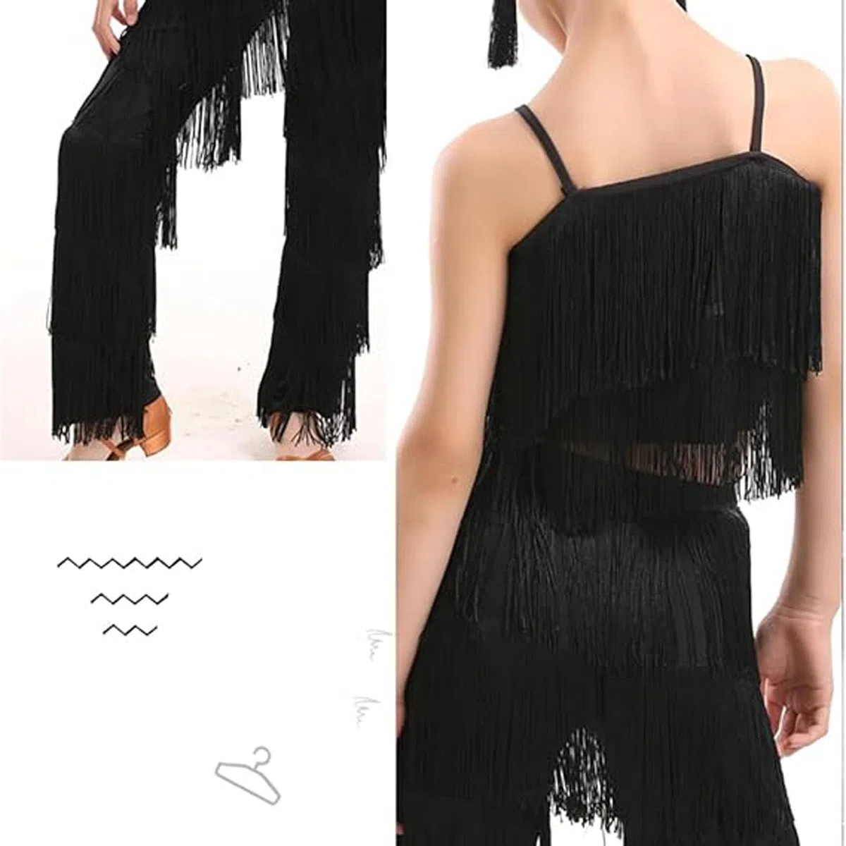 Generisch Tenue de performance pour costume de danse avec combinaison à bretelles unies à franges, vêtement idéal pour spectacle de scène de 3 à 14 ans