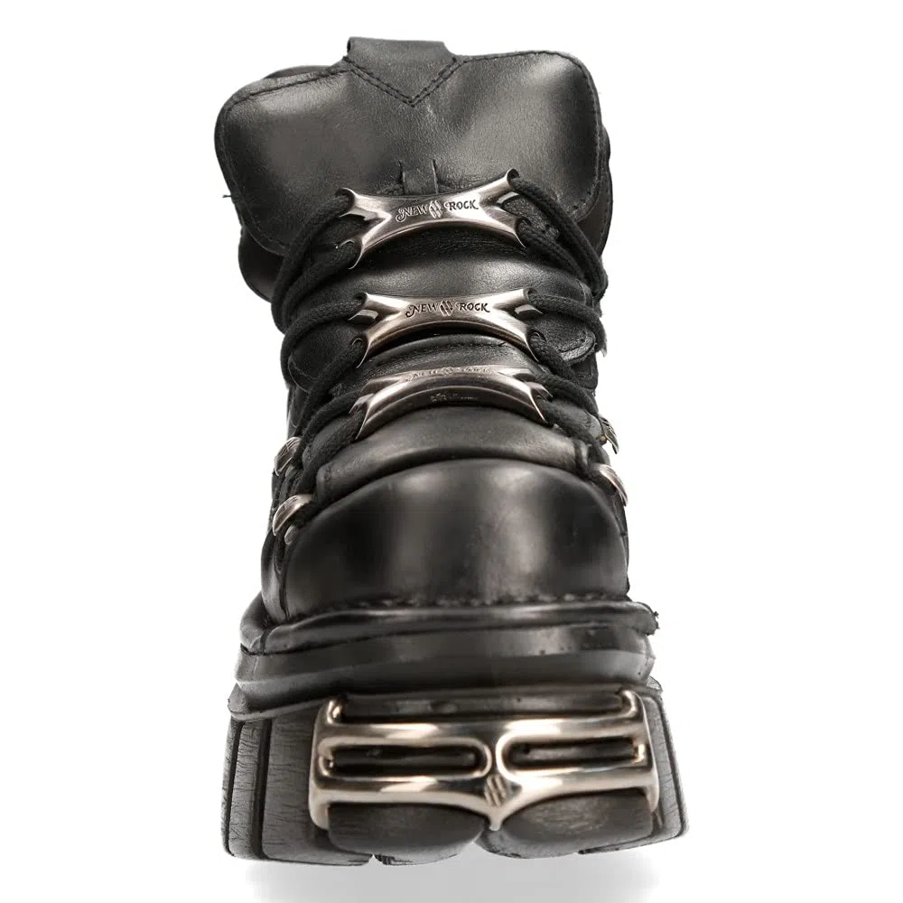 New Rock Chaussures 106 Hommes Noir avec plateforme et décorations Metallic Urban Black Shoes M.106-S112
