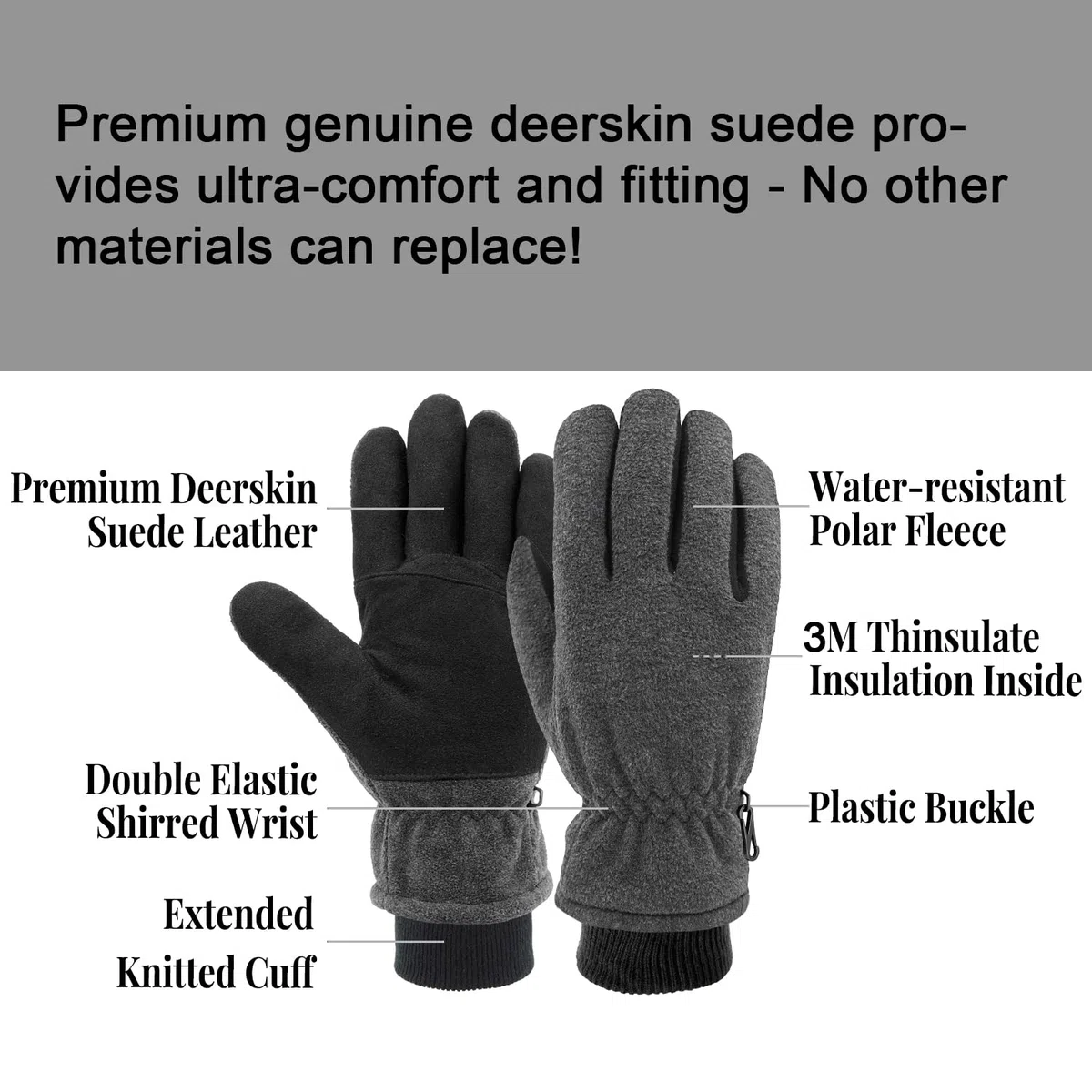 SKYDEER Gants d'hiver en daim doux et polaire thermique et isolation Thinsulate 3M (SD8661T)