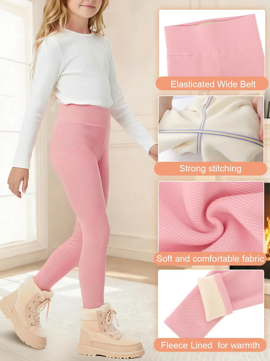 Leggings doublés en polaire pour filles - Legging long pour filles - Pantalon épais taille haute pour enfants