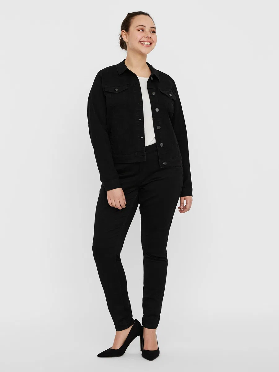 VERO MODA CURVE Vmruna Ls Slim DNM Jck Mix Ga Cur Noos Veste pour femme, Noir, 48