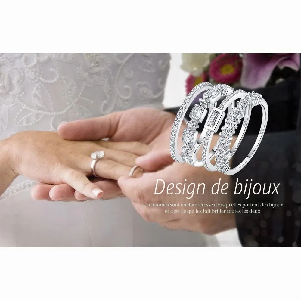 JewelryPalace Carre Vintage Eternite Bague Taille Princess Cubic Zirconia Pierre Argent Massif 925 Femme, Empilable Fin Bague Fiançailles Mariage Promesse Anneau Alliance, Ensemble Bijoux Mariage