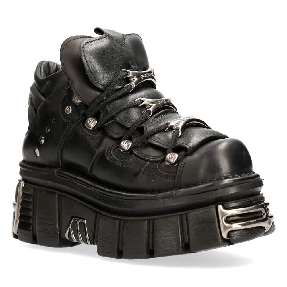 New Rock Chaussures 106 Hommes Noir avec plateforme et décorations Metallic Urban Black Shoes M.106-S112