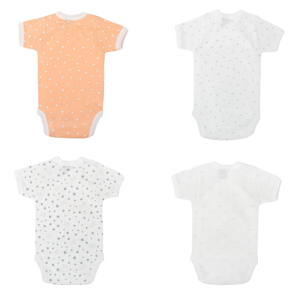 BABIDU | Lot de 4 Bodies Croisés Bébé Manches Courtes – 100% Coton, Doux et Respirant – Trousseau de Naissance Mixte Garçon et Fille, Fabriqué en Europe