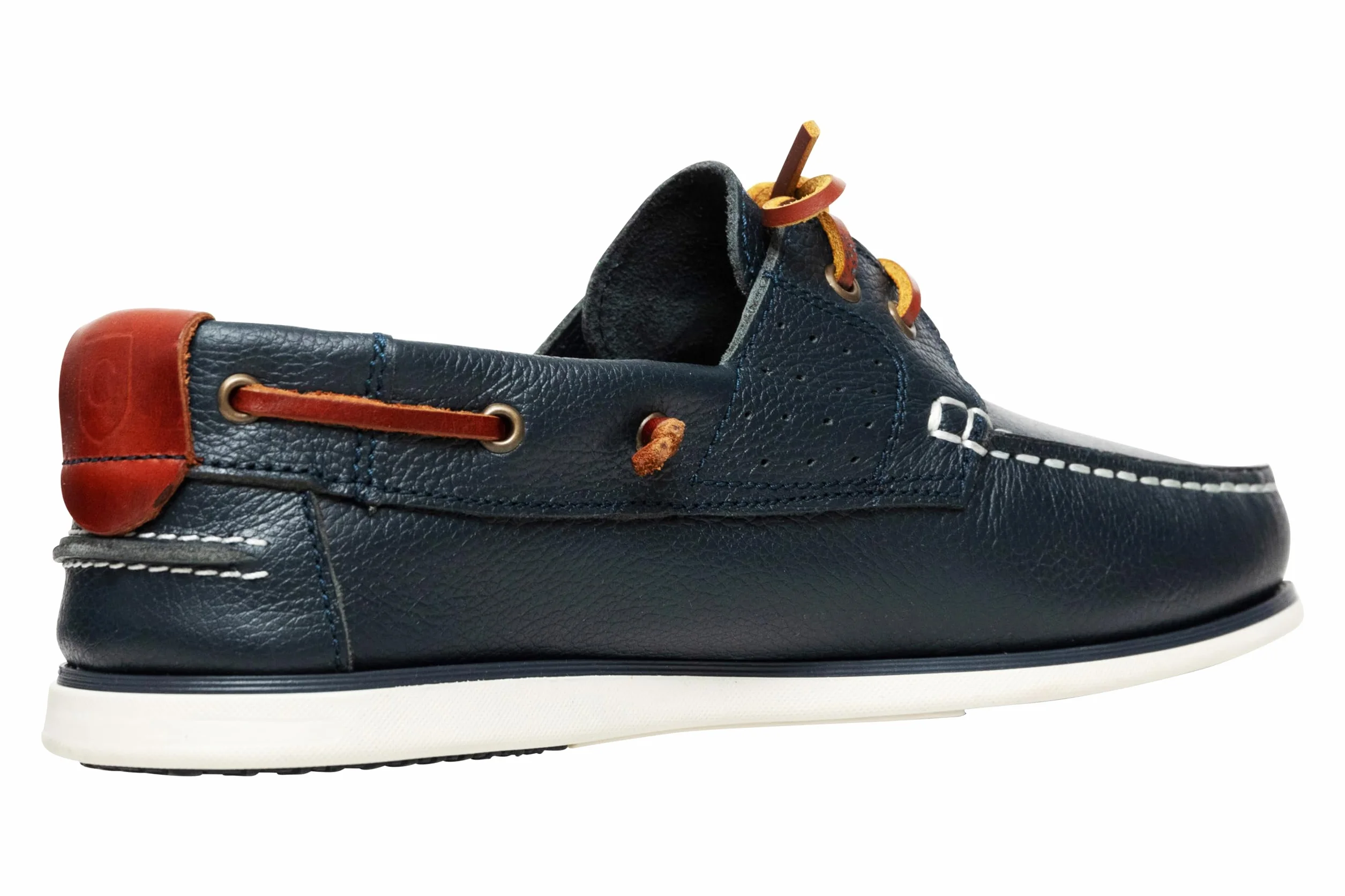 Chaussures bateau en cuir véritable pour homme Mocassins plats avec lacets en cuir en bleu foncé et marron 2 Eye Boat Shoes, bleu foncé, 43 EU Étroit