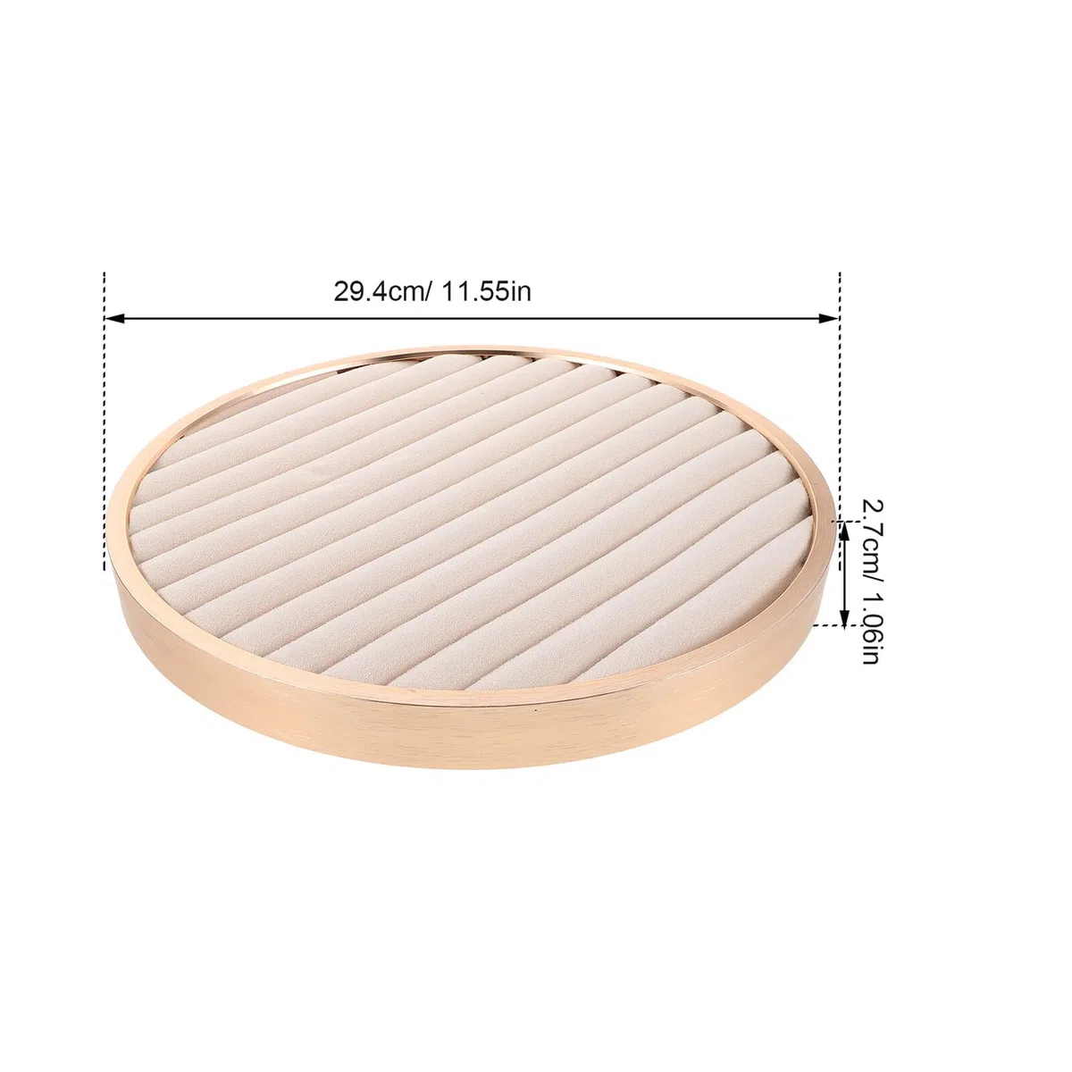 VANZACK Plateau Bijoux Rond Beige Velours pour Collier et Bracelet Présentoir Bijoux Polyvalent Organiseur Élégant pour Bagues et Boucles Oreilles Plateau de Rangement Compact pour