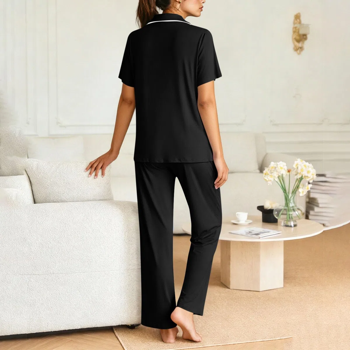 Pyjama Femme Ete 2 Pièce Vêtement D'Intérieur à Manches Courtes