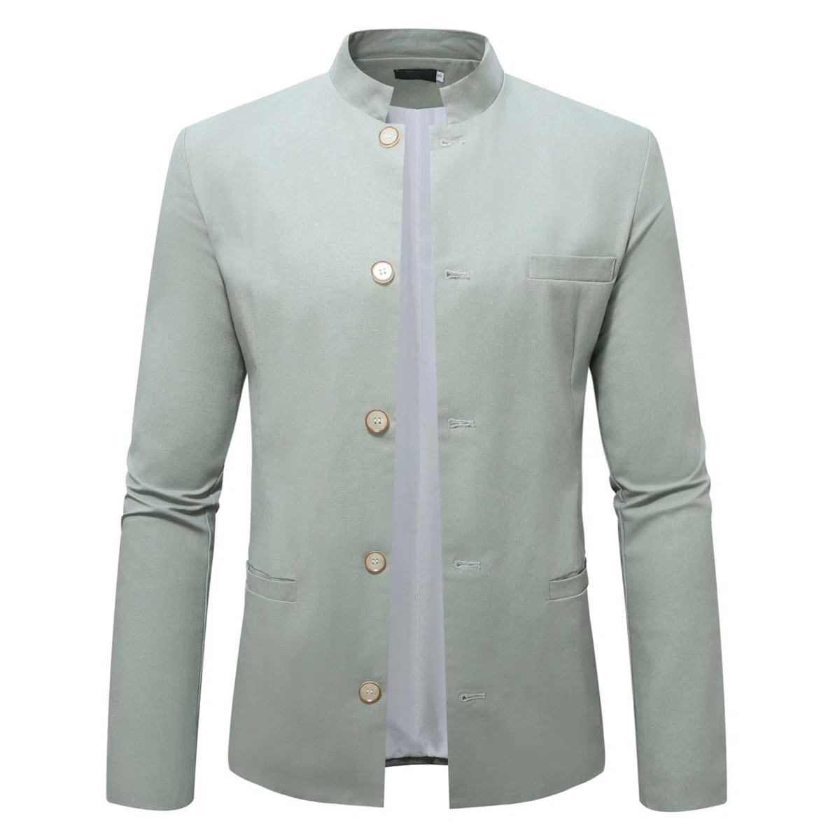 Generisch Sakko Blazer à col montant pour homme - Veste en lin fine - Couleur unie - Coupe droite - Veste en lin légère - Veste d'affaires formelle