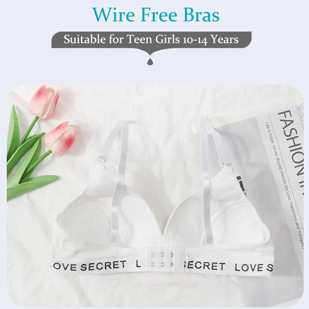 HXZASFG Soutien-Gorge de Sport pour Filles, Lot de 4 Soutiens-Gorge d'entraînement sans Couture, Coussinets Fins sans Fil, Haut à Bretelles, Bralettes en Coton, sous-vêtements pour Adolescentes