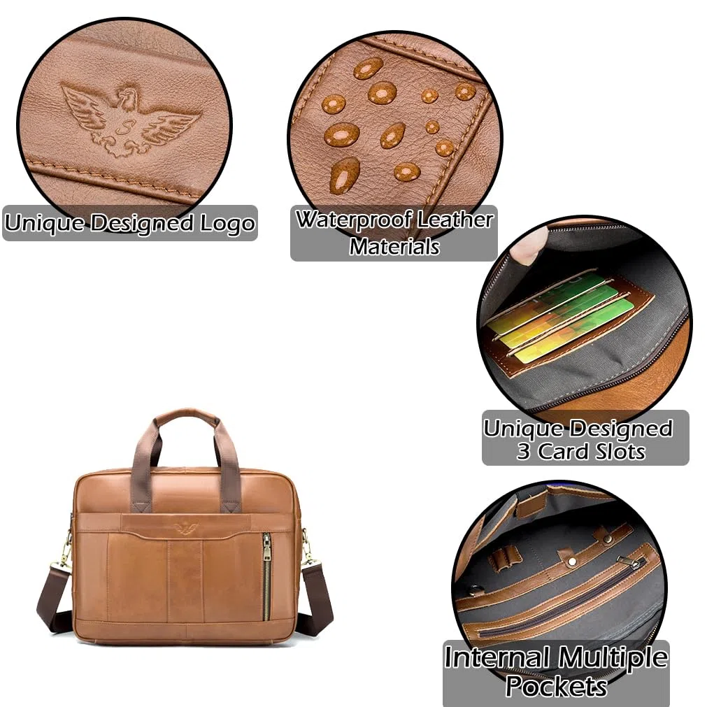 SPAHER Cartable Homme Cuir Malette Sacoche Ordinateur Homme 15,6 Pouces Sacoche Travail Business Besace Sac Porte Document Sacs à Main Bandoulière Messenger Bag