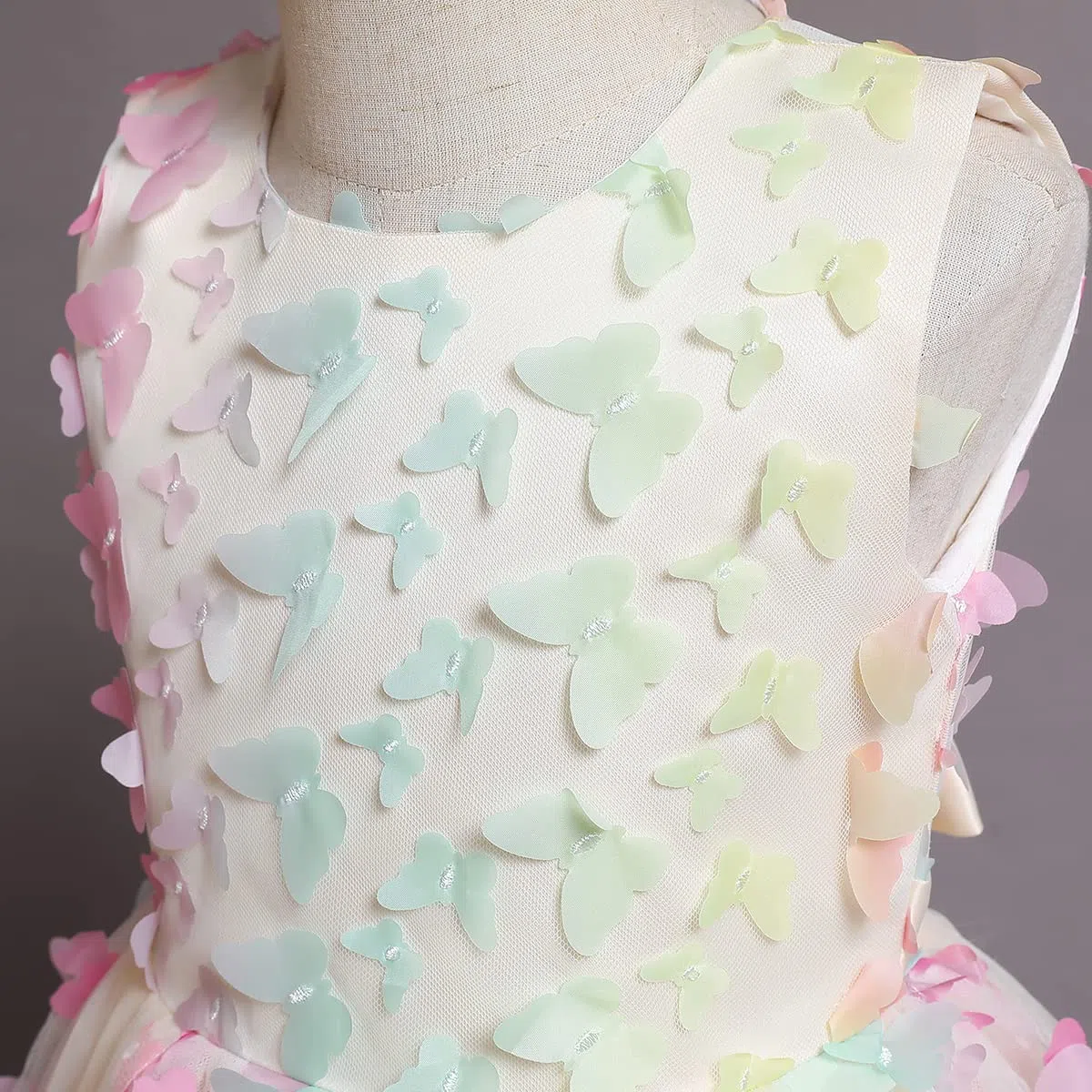 Papillon Robe Fille Enfant Princesse Mariage Appliqué 3D Robe Demoiselle d'honneur Soirée sans Manches Tutu Tulle Longue Fantasie Anniversaire Carnaval Fête Pageant Cérémonie 4-14 Ans