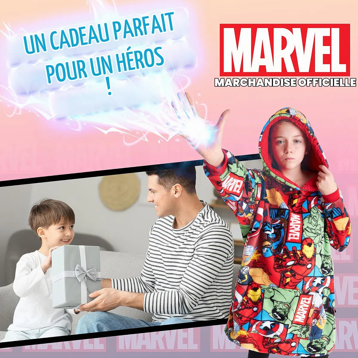 Marvel Spiderman Plaid Capuche Enfant Ado, Couverture Polaire Portable Avengers Hulk Hoodie Oversize, Cadeau Garcon