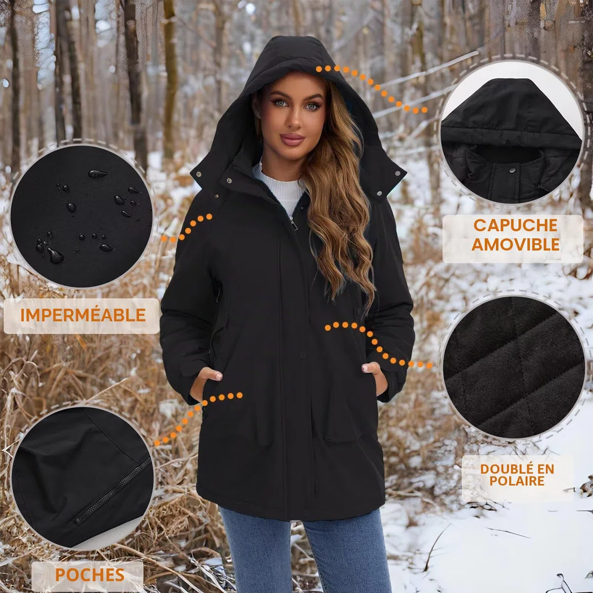Vestes imperméables légères pour femmes Manteaux longs Softshell doublés de polaire chaude pour l'automne et l'hiver