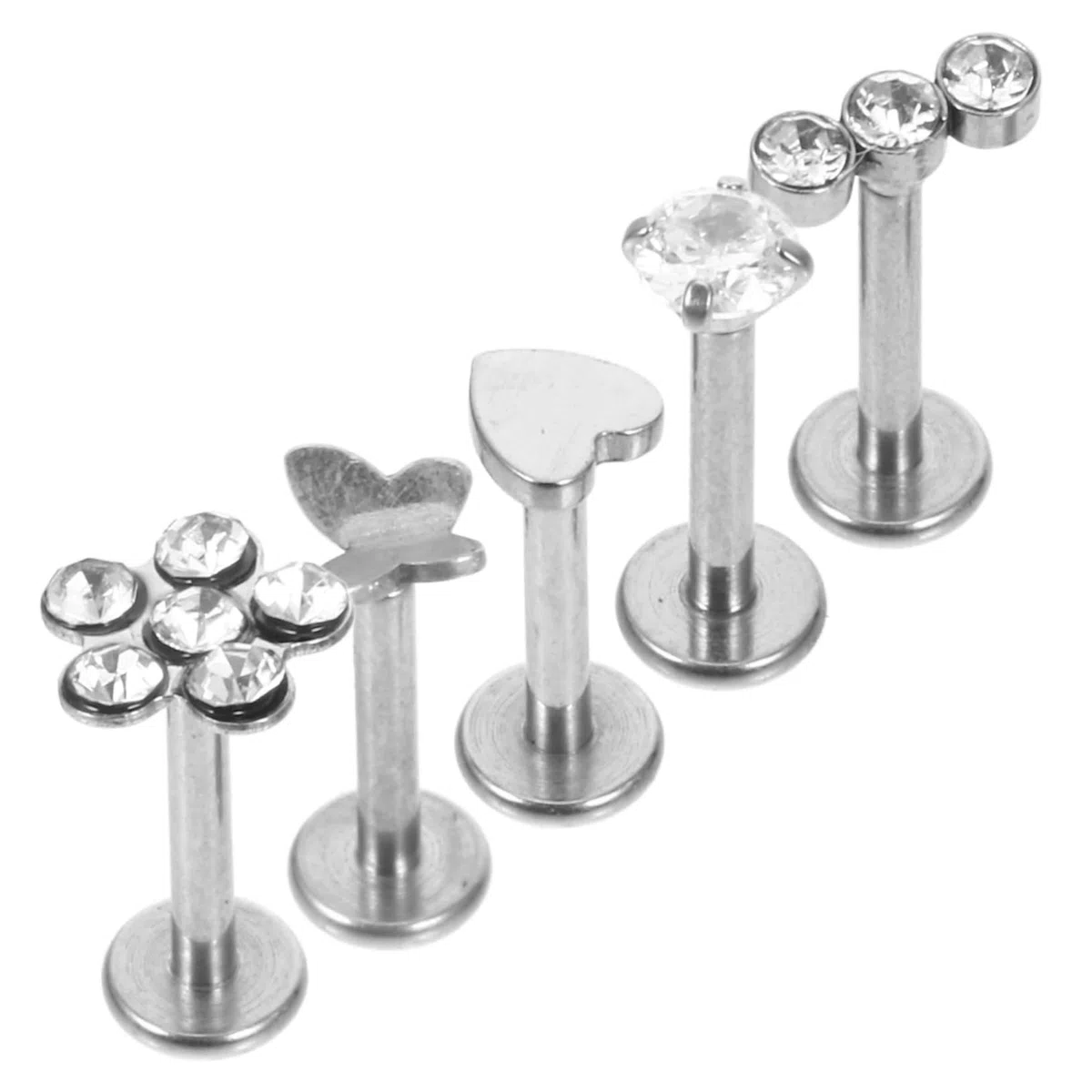 Set de 5 Studs de Piercing en Acier Inoxydable et Titane Argentés