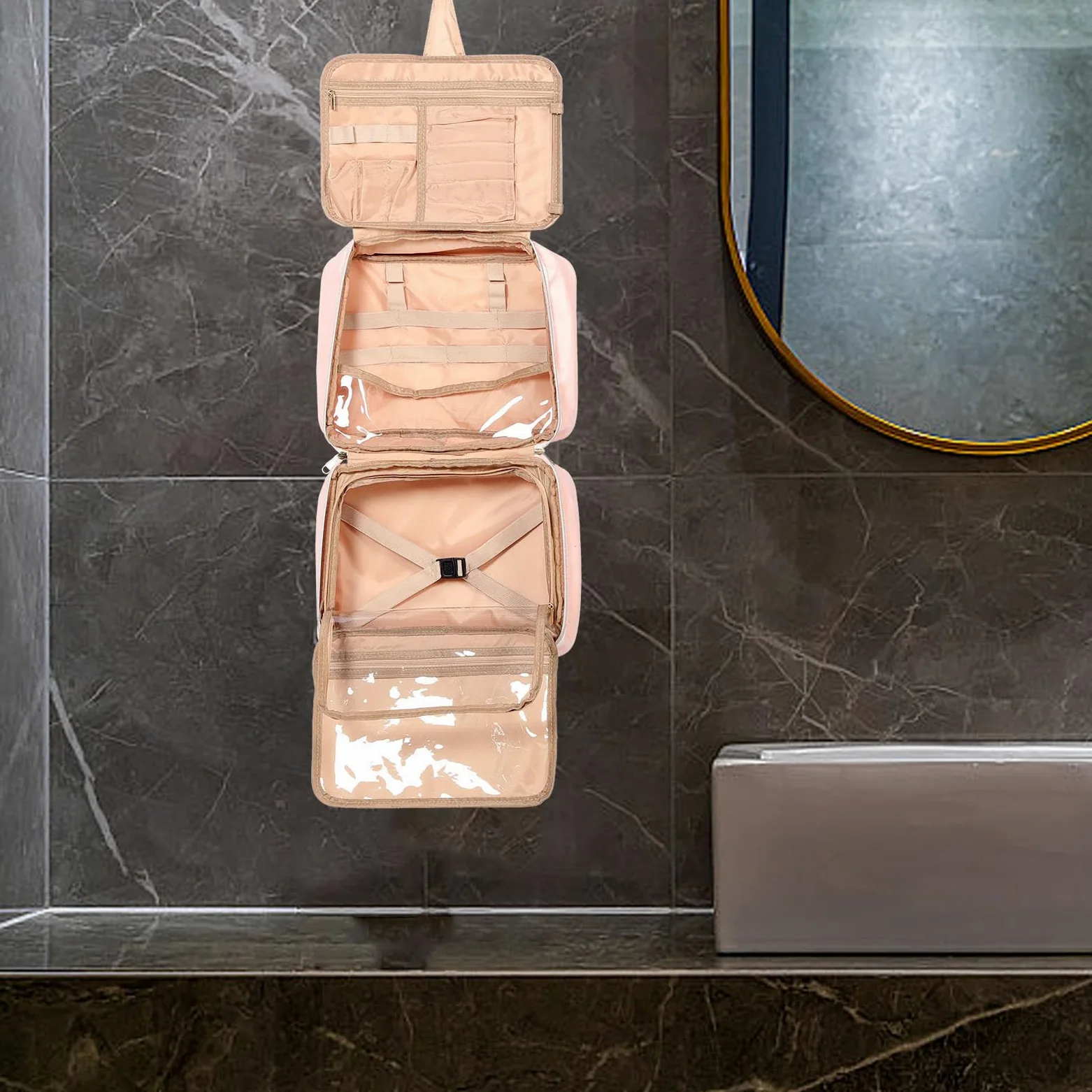 SOLUSTRE Trousse de Toilette Imperméable pour Femmes et Adolescentes, Grosse Capacité Compartiments Multiples, Design Suspendu Portable pour Voyage et Usage Extérieur