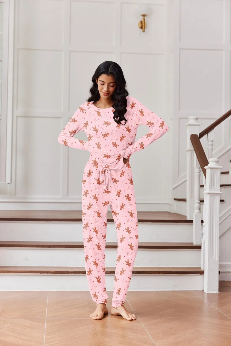 Ekouaer Ensembles de Pyjamas pour Femmes à Manches Longues Hiver Col Rond Vêtements de Nuit avec Poches S-XXL