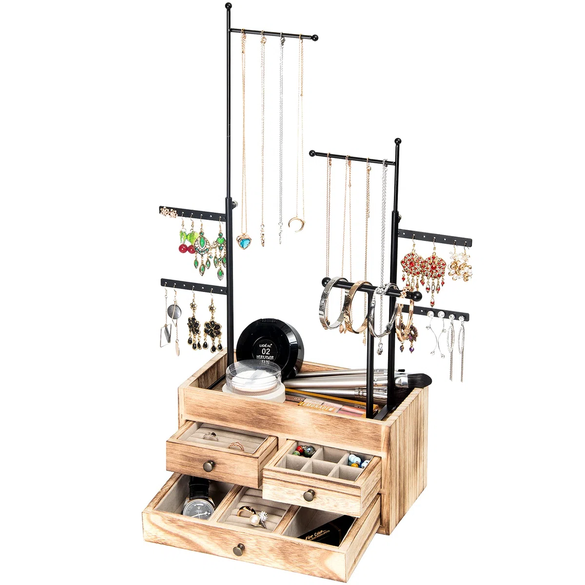 LAVIEVERT Présentoir à bijoux avec double couche de rangement en bois - 7 niveaux - Arbre à bijoux - Présentoir à bijoux pour colliers, bracelets, boucles d'oreilles et bagues