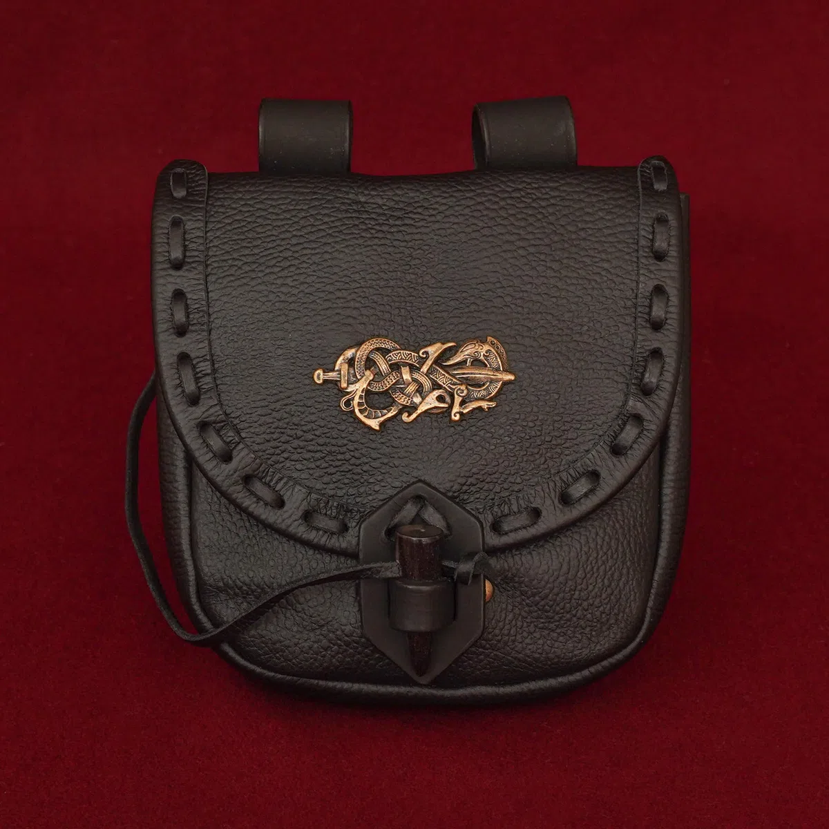 Mythrojan Pochette ceinture en cuir médiéval original sac costume accessoires pochette viking ceinture porte-monnaie, Décoration bronze noir, 8" x 7", Pochette en cuir noir
