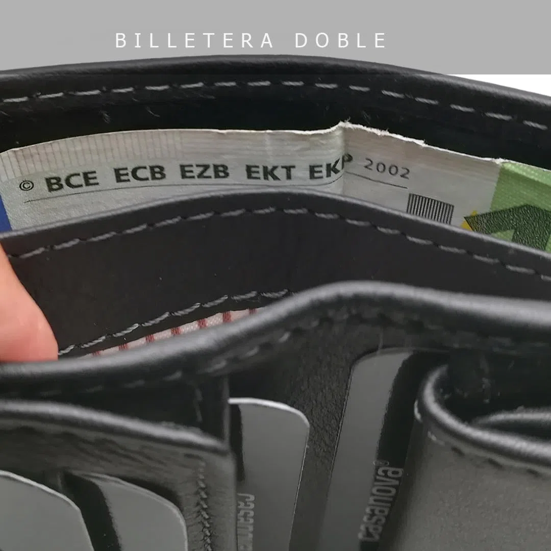 Petit Portefeuille homme AVEC porte-monnaie | Cuir Ubrique | Portefeuille en cuir avec porte-cartes | Fait à la main | RFID | 10065 Noir