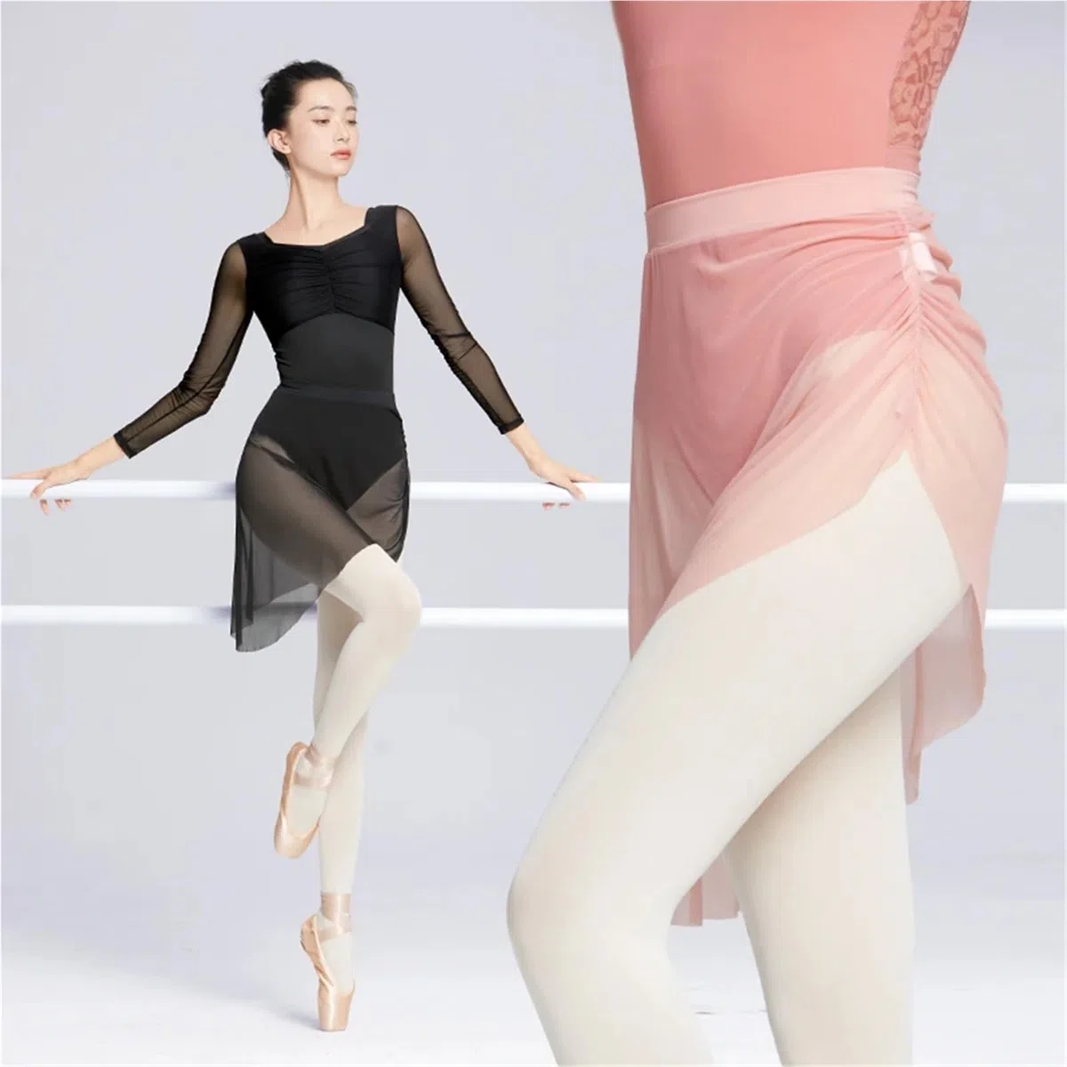 Jupes de ballet for femmes, jupes danse irrégulières en maille souple pliées sur le côté, robe élastique for filles adultes, ballerine nylon et tulle Pour Femmes