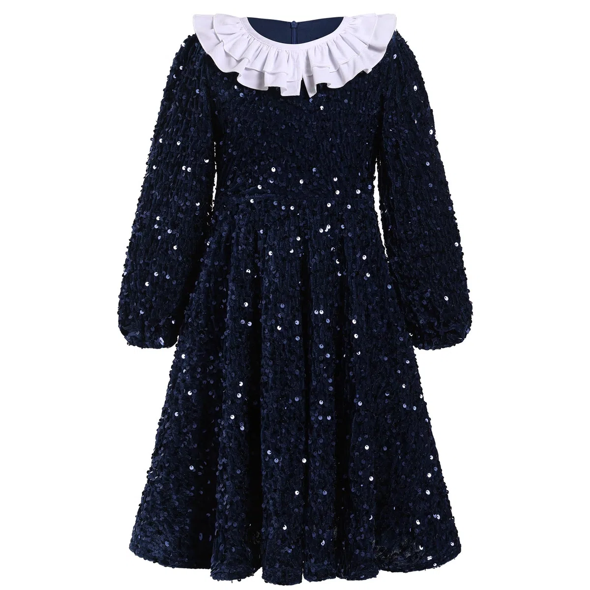 Odizli Robe de Noël pour fille - Automne - Hiver - Manches longues - Ruffle - Paillettes - Ligne A - Robe midi en velours
