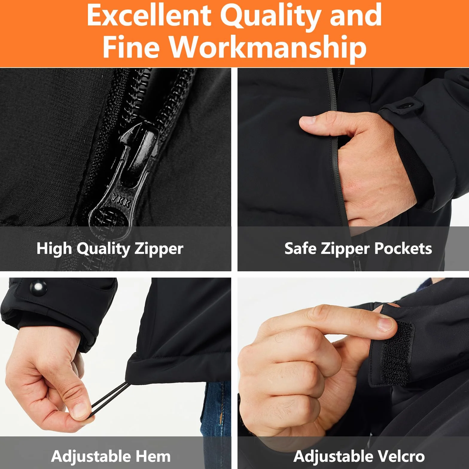 Veste Chauffante Homme, 18400 mAh Batterie Veste Chauffante électrique Veste Chauffant USB Vêtements Chauffant électrique avec YKK Fermeture à glissière pour Ski Pêche Randonnée Moto, L