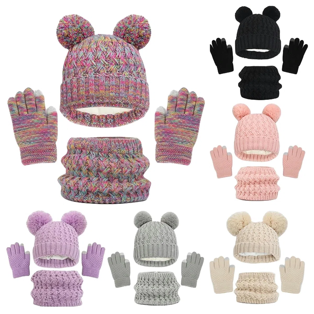 Zonto Bonnet Enfant Hiver Tricoté Chapeau d'hiver Gants Écharpe Set Laine Écharpe Chaude Épais Bonnet Tricoté Garçon Fille Bonnet