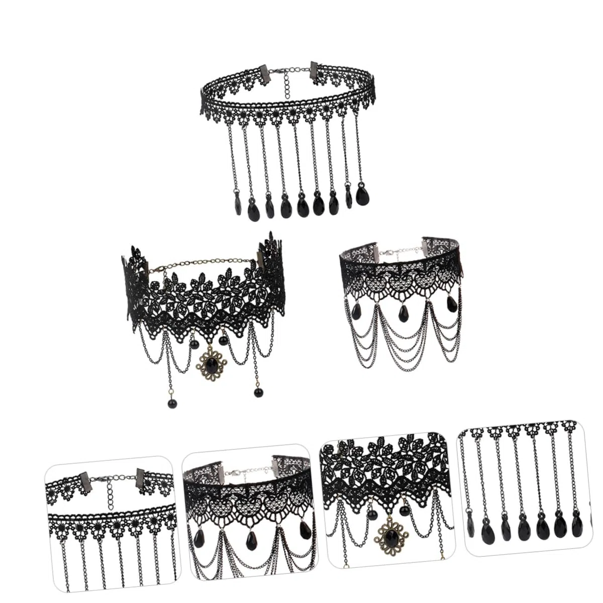LIFKOME 9pièces Collier Gothique Avec Pendentif Accessoire Halloween Dentelle Et Franges Pour Cosplay