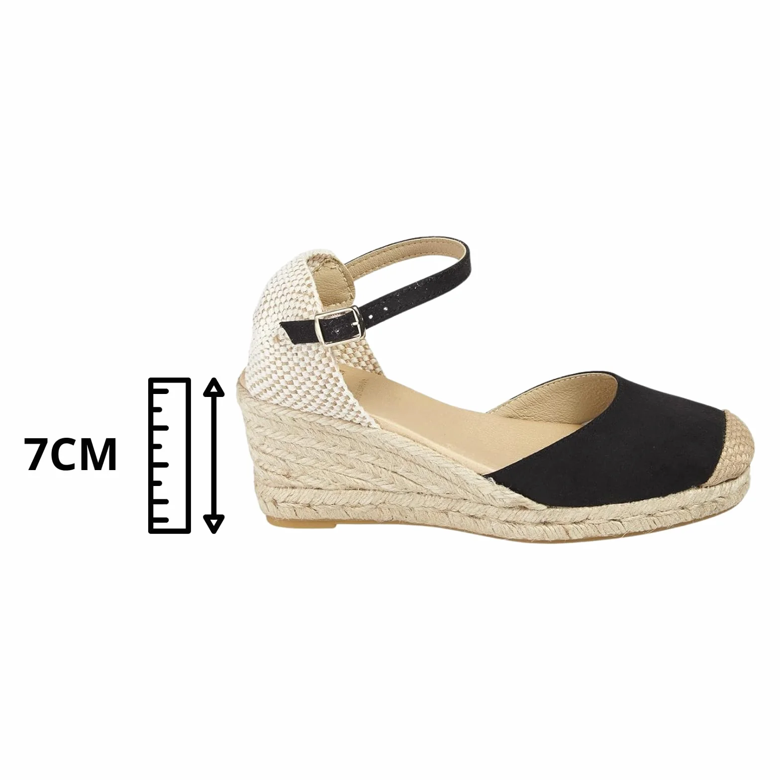 Espadrilles Compensées pour Femme avec Talon de 7 cm | Sandales Artisanales | en Jute Naturel et Toile Respirante | Chaussures Fabriquées en Espagne avec Boucle Réglable et Semelle Antidérapante