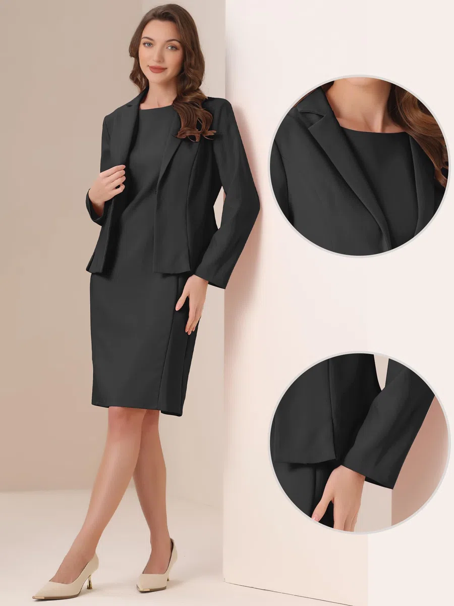 Allegra K Ensemble de Costume d'affaires Femme 2 Pièces Veste Blazer Business avec Robe sans Manches Tailleurs-Robes Professionnels
