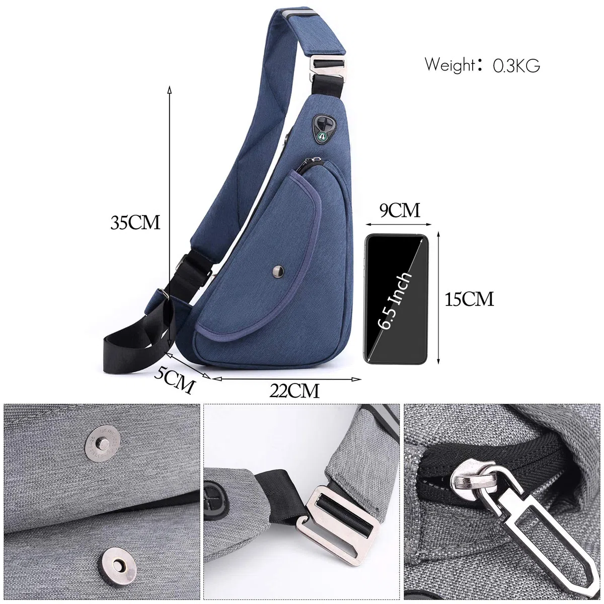 FANDARE Ultra-léger Sac de Poitrine Homme Sacoche Bandouliere Léger Sling Bag Garçon Sac d'Epaule pour Voyage Sport Randonnée Vélo Camping Excursion Sac Poitrine Bleu