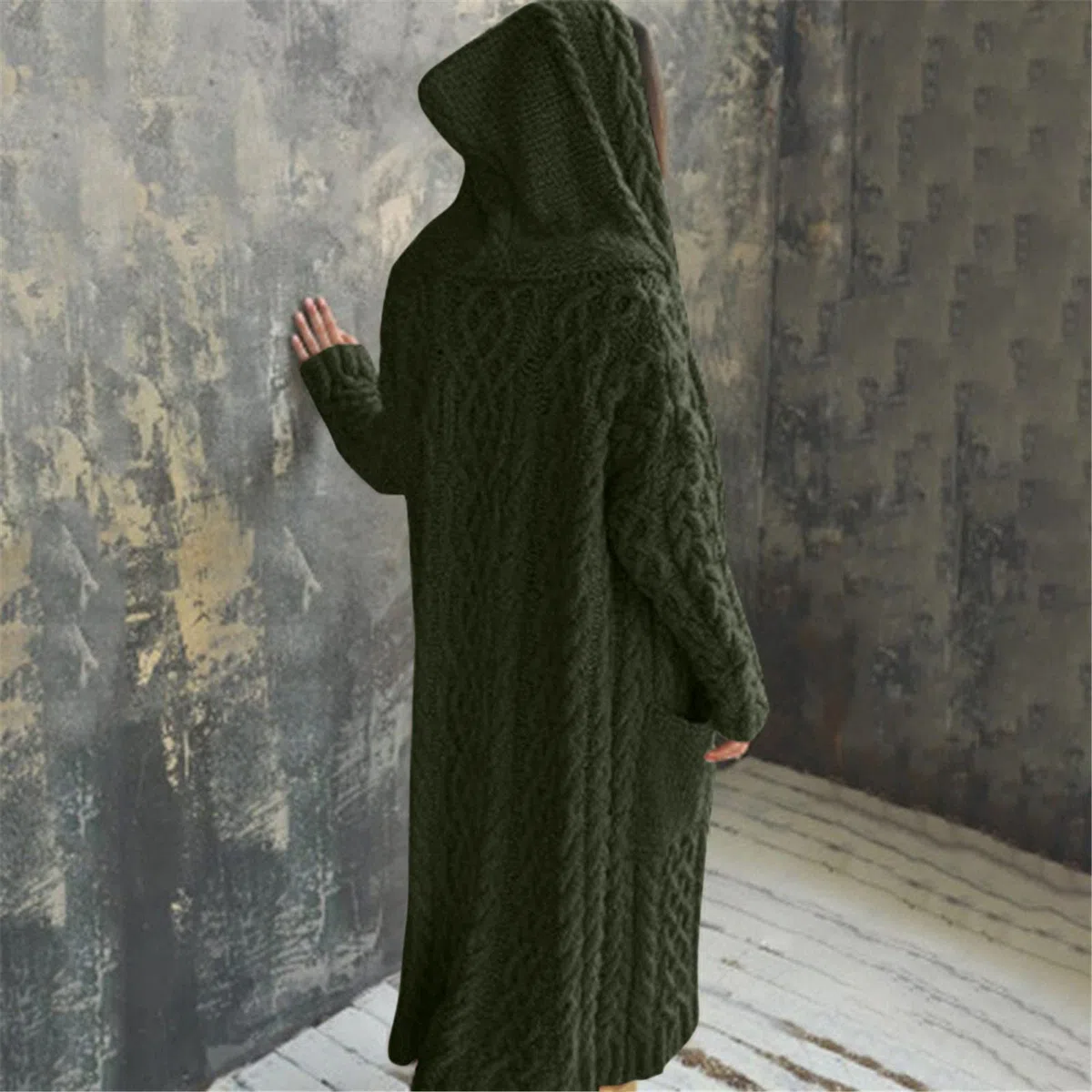 Gilets Femme Cardigan Femme - Casual Manteau Top Hiver Solide Tricoté Lâche À Capuche Manteau Long Cardigan Pull Poche Manteau Hiver Chaud Manteaux