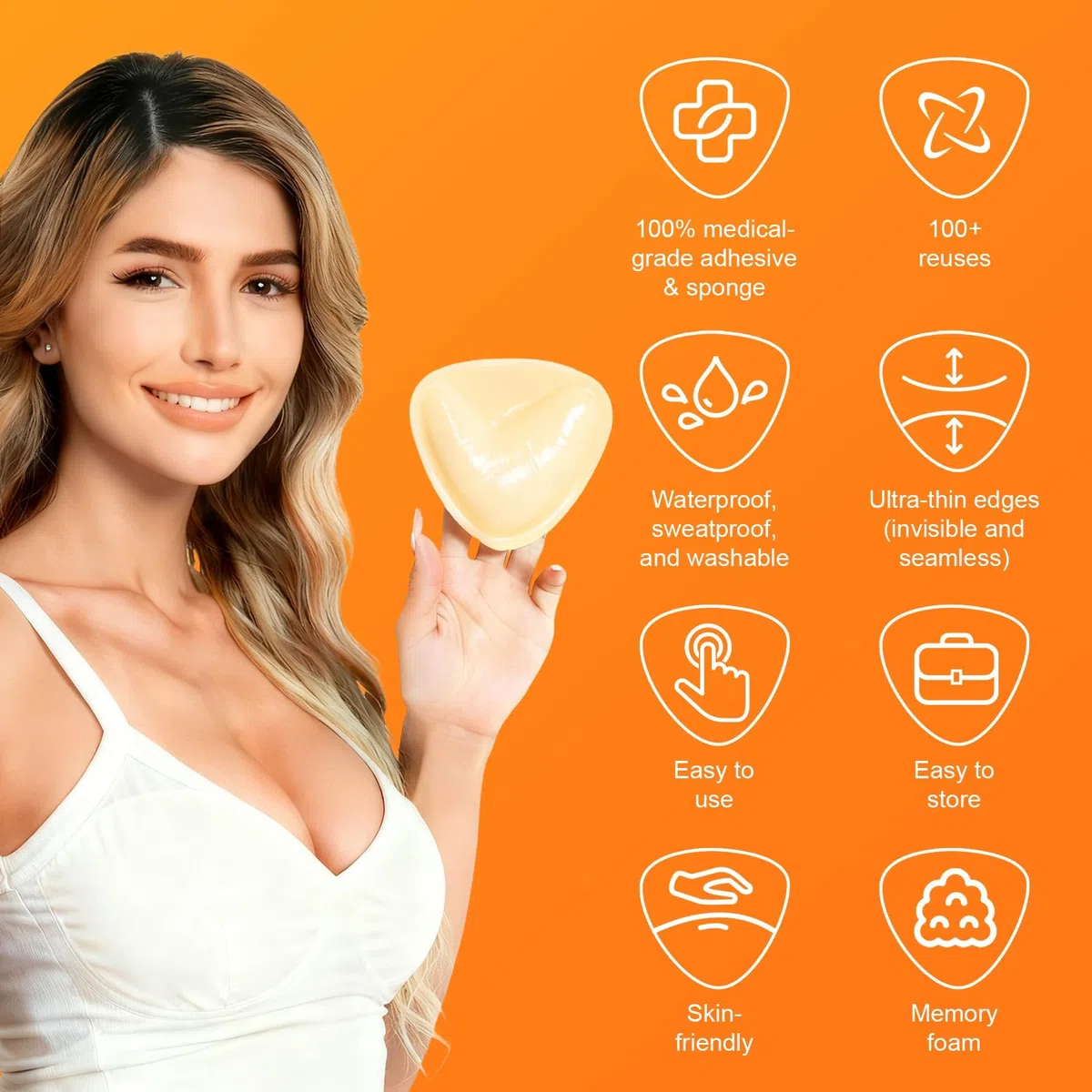 Insert enneigé : coussinets de soutien-gorge push-up double face | Inserts adhésifs imperméables réutilisables pour robe sans bretelles et dos nu pour femme