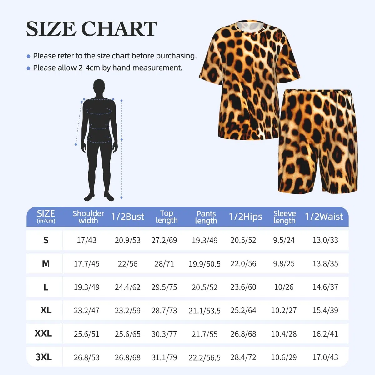 Ensemble de pyjama à manches courtes imprimé léopard pour homme - Respirant et confortable