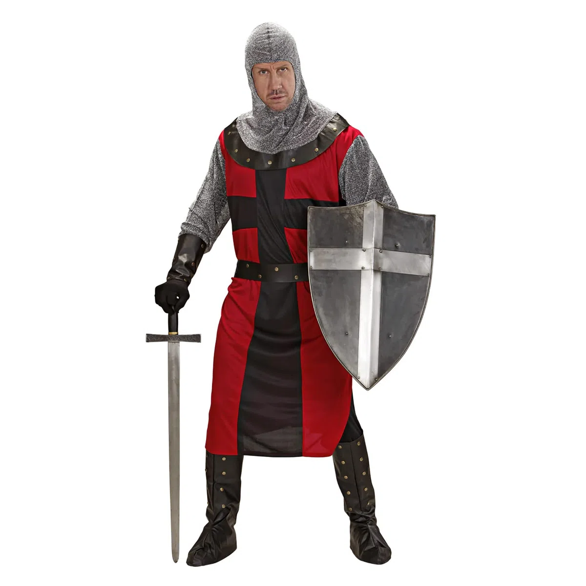 W WIDMANN MILANO Party Fashion - Ensemble costume Chevalier époque sombre | Avec tunique longue, ceinture, bracelets, casque et couvre-bottes, costume médiéval pour le carnaval et les soirées