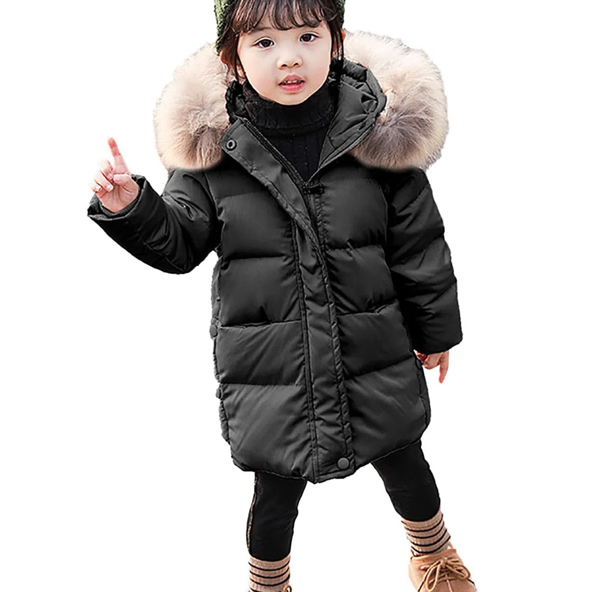 OBiQuzz Veste matelassée pour fille - Manteau en duvet avec capuche - Veste d'hiver chaude - Longue veste d'hiver - Couleur unie - Veste légère de transition avec fermeture éclair - Veste pour enfant