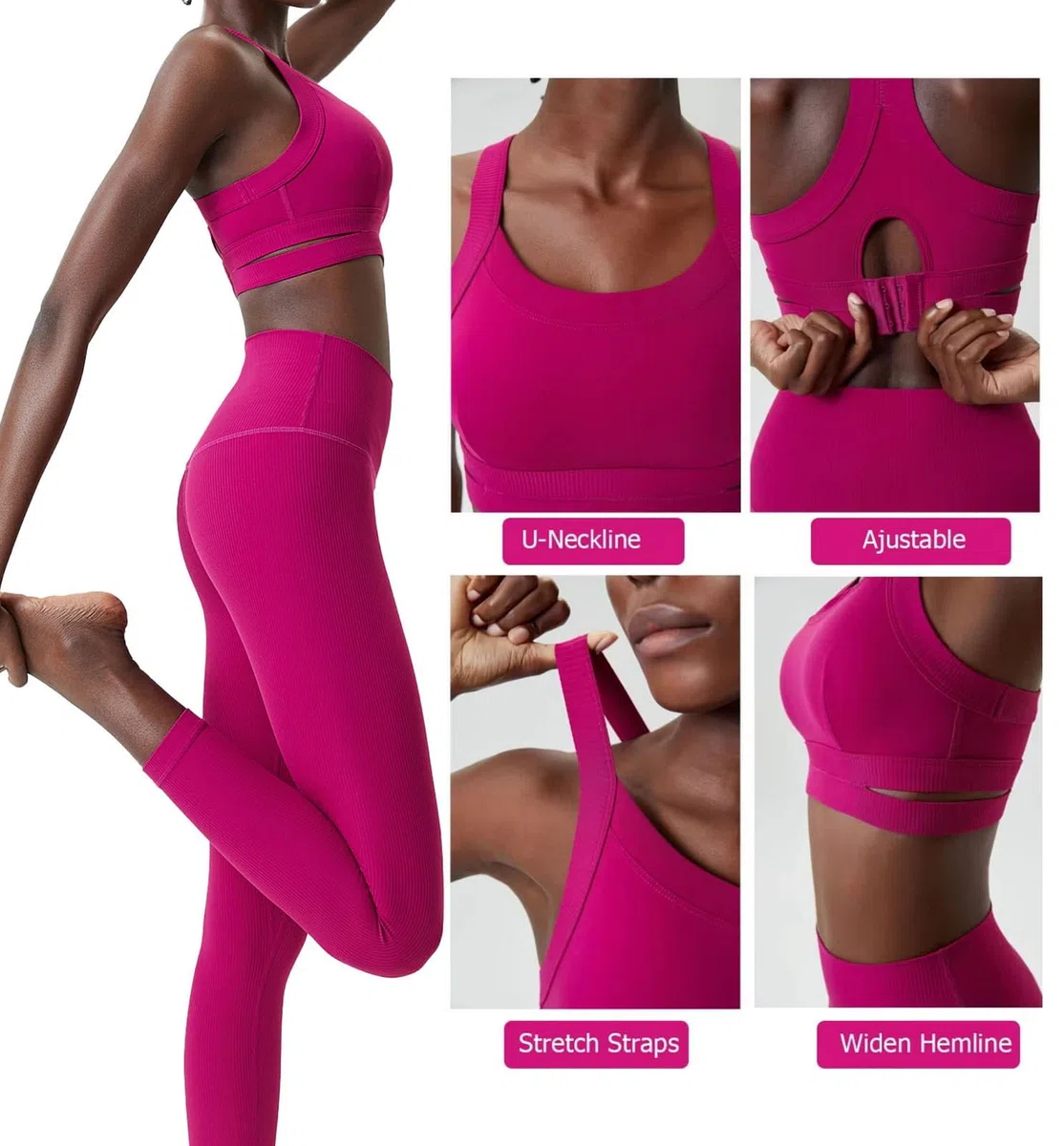 Soutien-gorge d'entraînement haute résistance pour femme - Sous-vêtements de sport - Ourlet creux - Réglable - Pour le yoga et le fitness