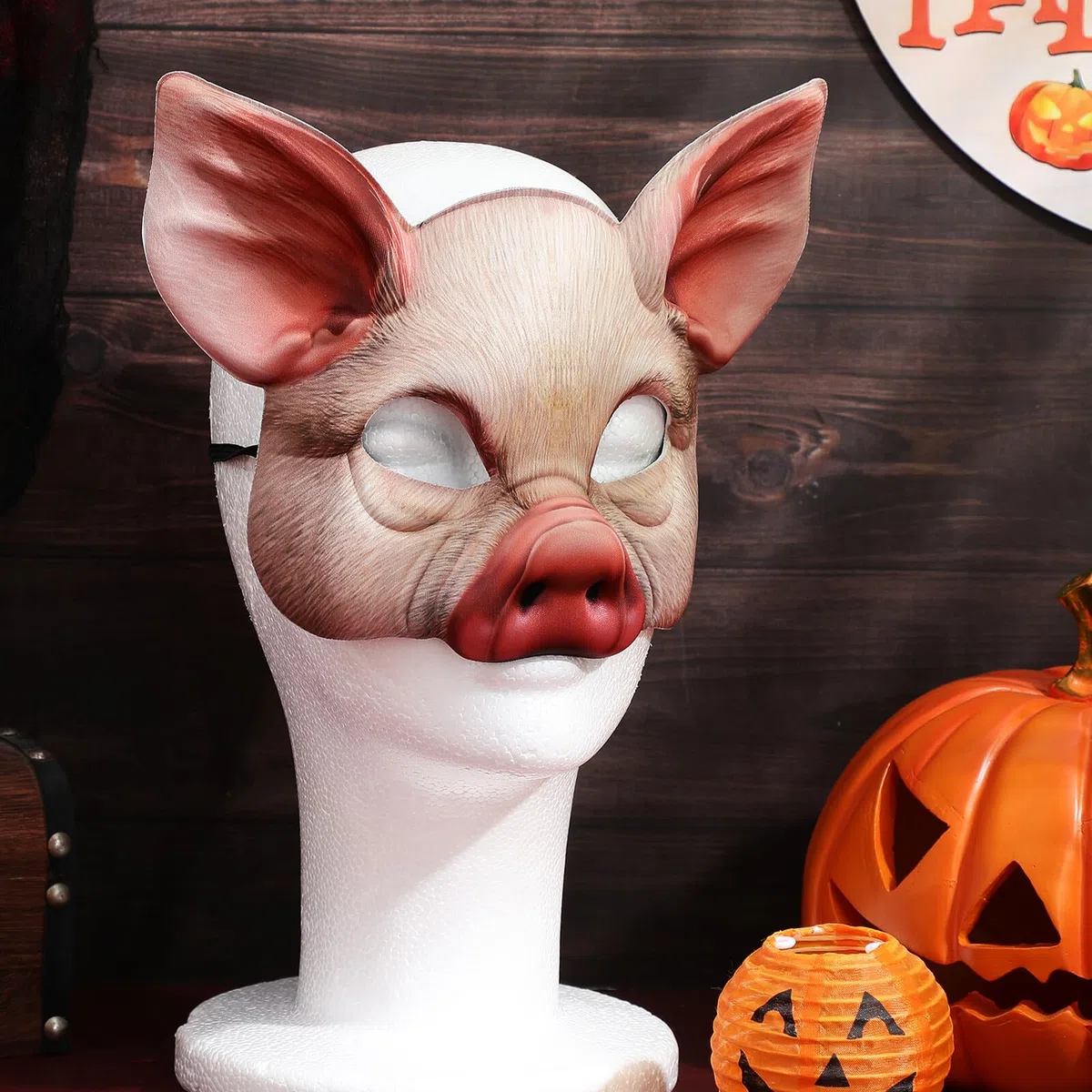 Masque de Cochon Halloween 1 Pièce Demi-masque Animal Effrayant pour Fête Costumée et Bal Masqué, Accessoire Cosplay Réaliste Unisexe pour Soirée Déguisement et Photo