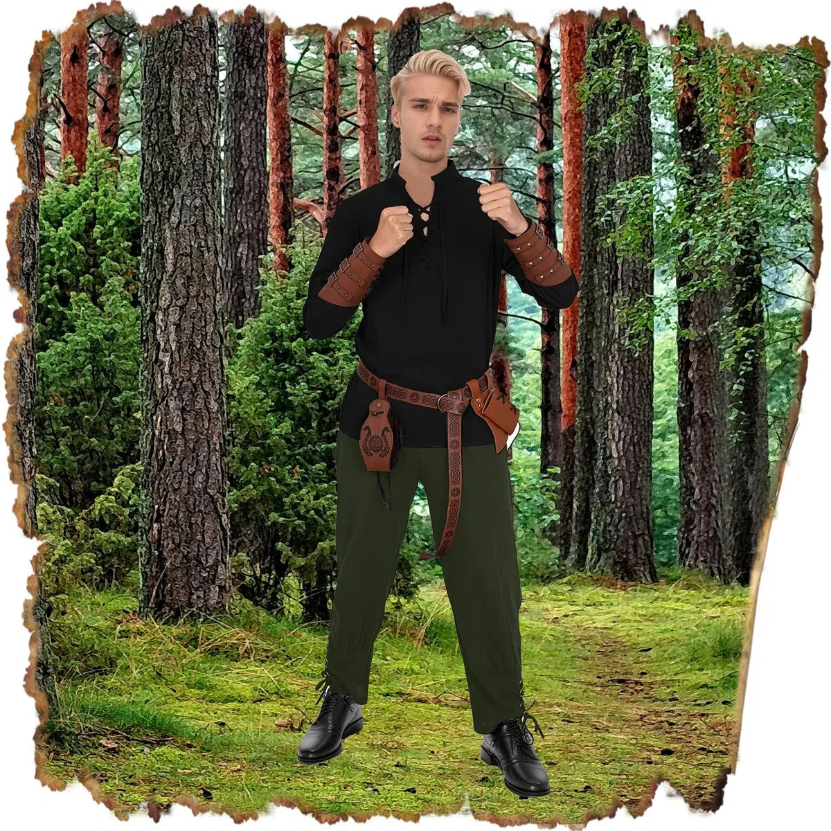 Costume médiéval de la Renaissance pour homme, costume de Viking, chemise à lacets, pantalon avec accessoires, costume d'Halloween pour cosplay, mascarade, magicien