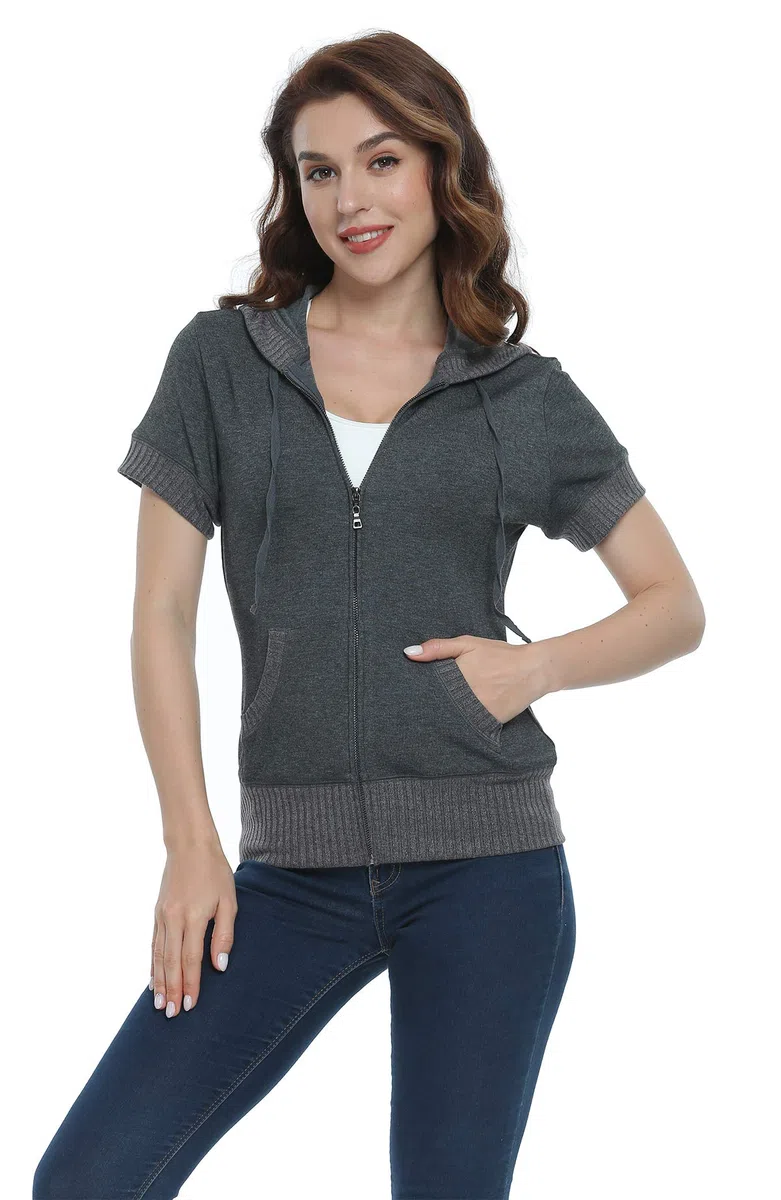 MISS MOLY Sweat À Capuche À Manches Courtes pour Femmes Hoodies Basic Mode Simple T-Shirt