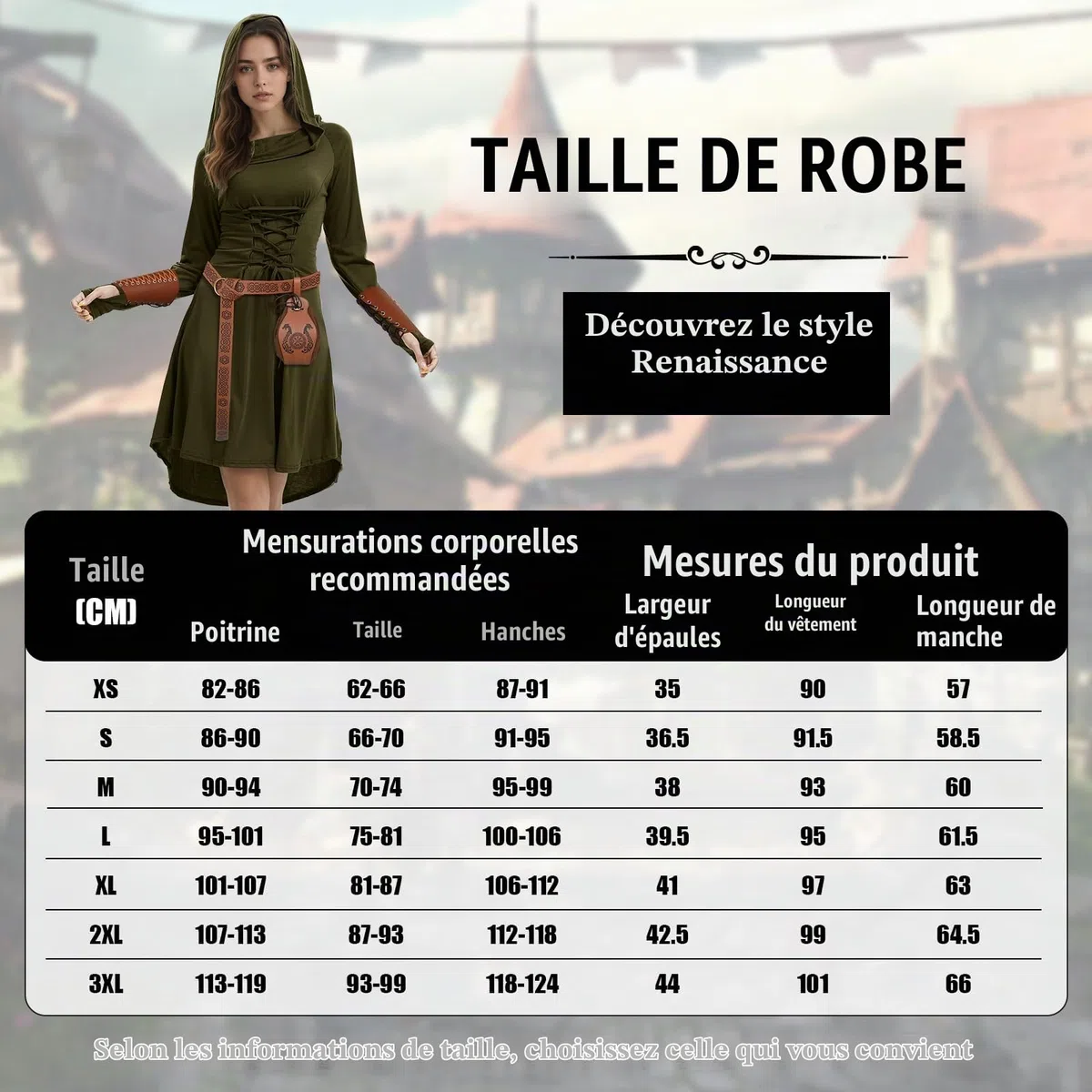 Costume d'elfe Renaissance pour femme, vêtements médiévaux gothiques, robe à capuche avec corset et accessoires de ceinture pour fêtes d'Halloween