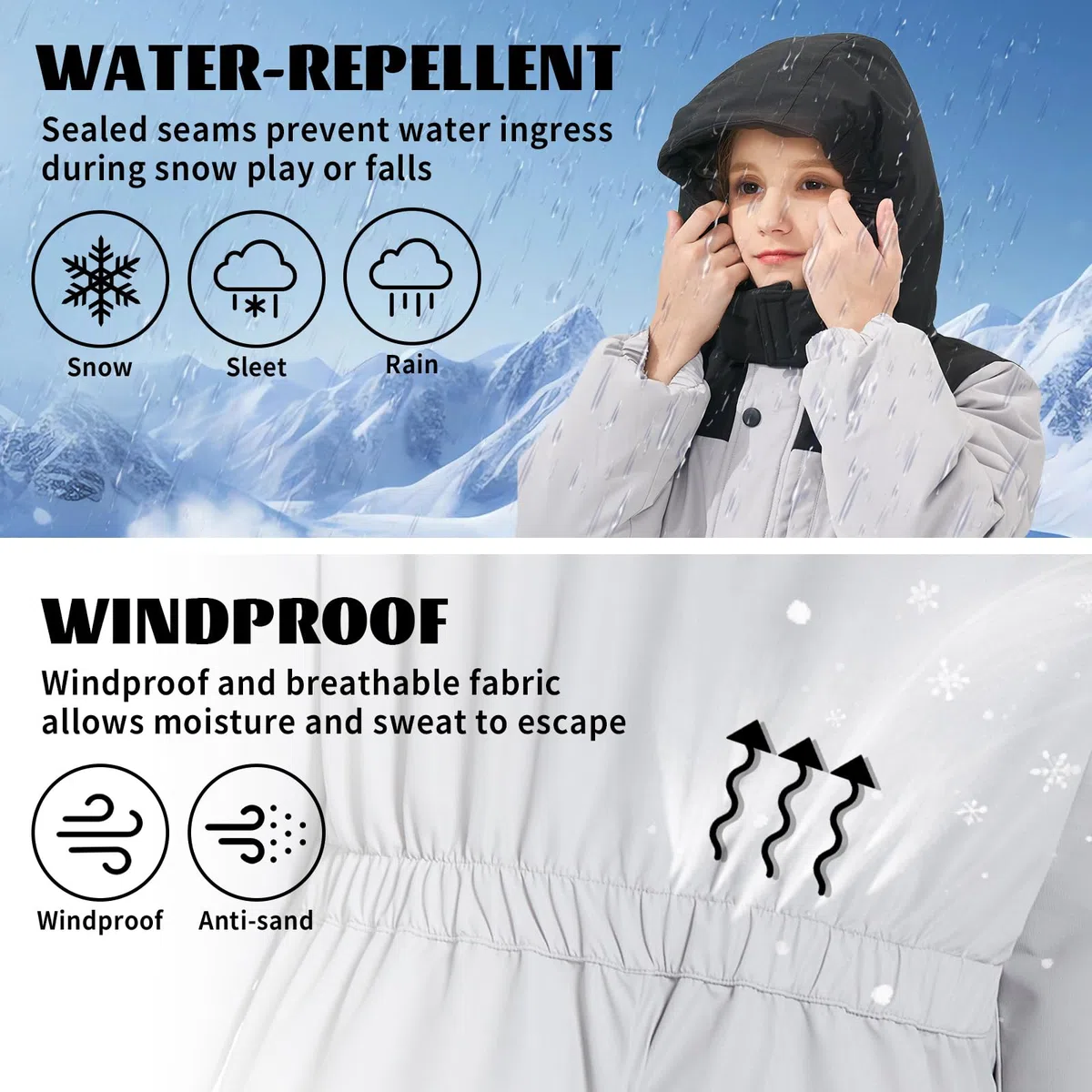 Owntop Combinaison de Ski Enfant - Combinaison Neige Imperméable et Coupe-Vent avec Capuche Amovible, Combinaison Pilote Chaude et Légère pour Fille et Garçon, Taille 98-128 cm, Unisexe