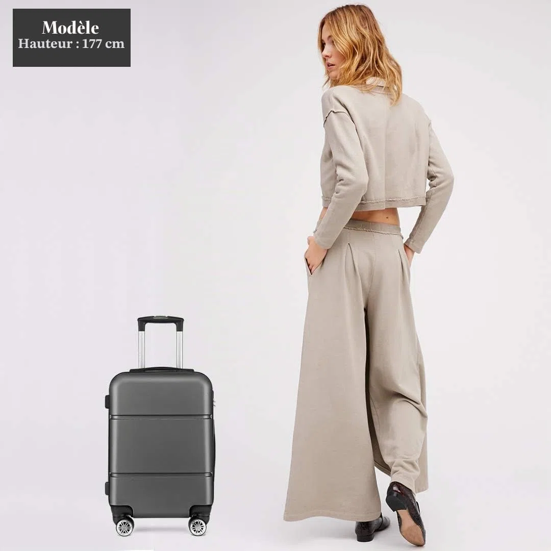 Kono Valise Cabine Rigide Bagages à Main à roulettes Légere ABS 56x38x23 cm Valises 33L Trolley de Voyage, Gris