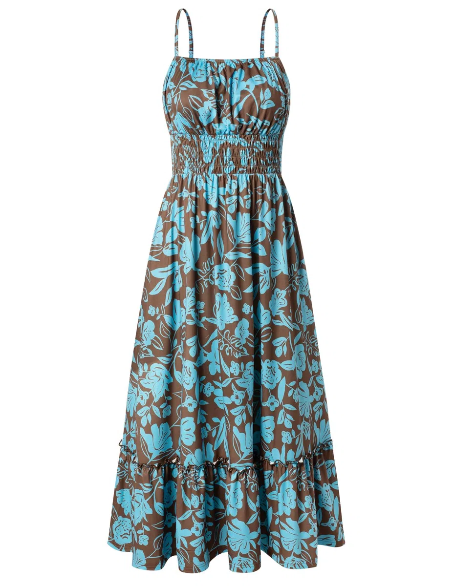 GRACE KARIN Robes d'été pour femmes 2026, robe longue à smocks floraux, robe d'été de plage bohème avec poche, vêtements tendance